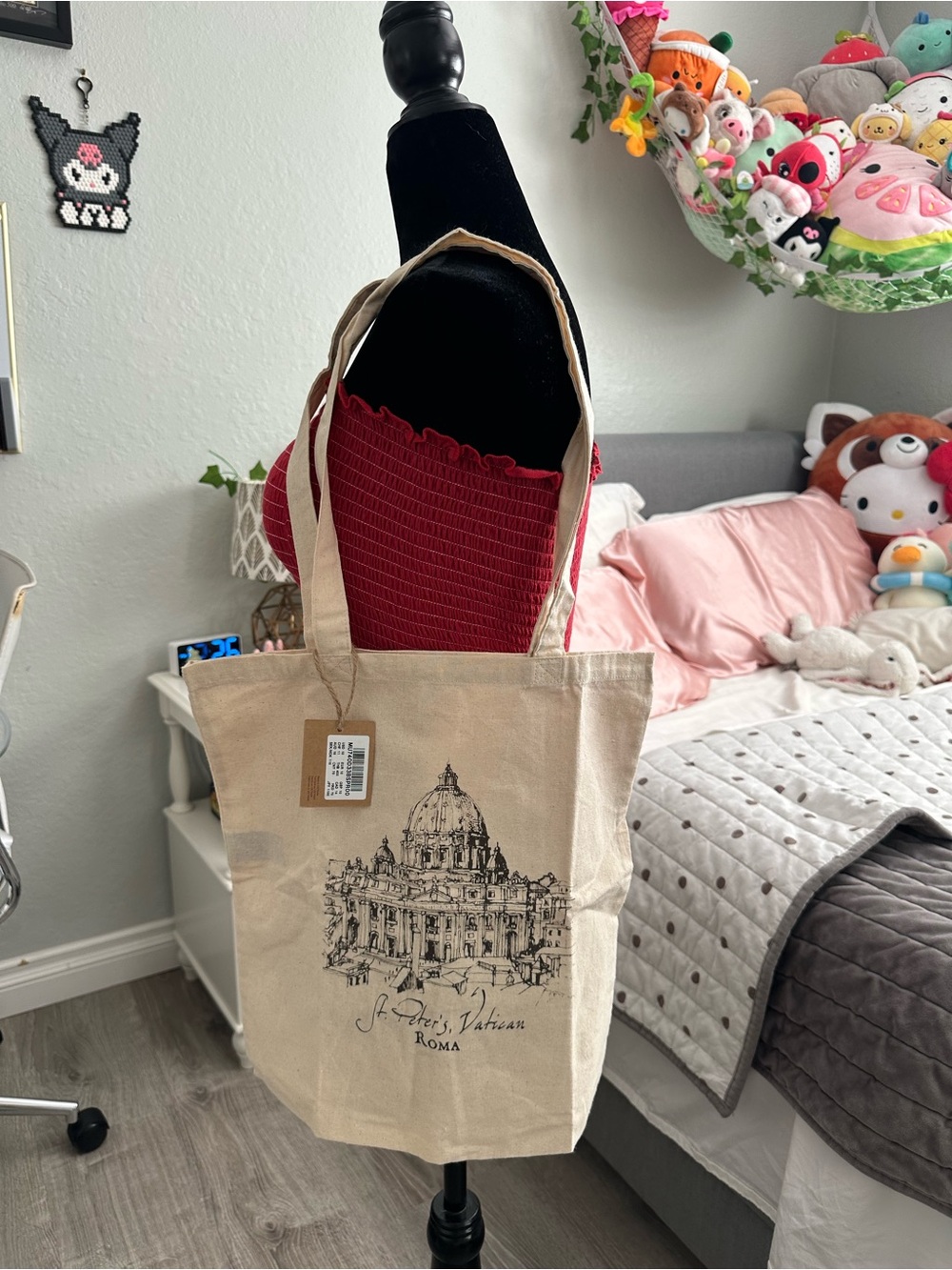 Brandy Melville Natural Canvas Tote with Black Basilica Sketch
